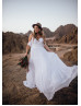 White Chiffon Summer Boho Wedding Dress With Ruffles